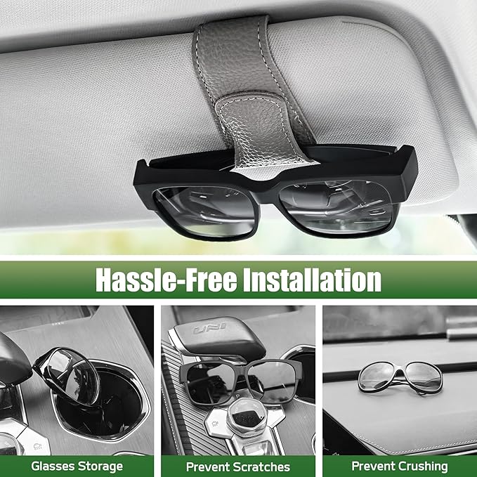 2 Packs Sunglasses Holders for Car Visor, Magnetic Leather Glasses Eyeglass Hanger Clip for Car, Ticket Card Clip Sunglasses Mount, Sunglass Organizer for Auto Accessories (Gray)