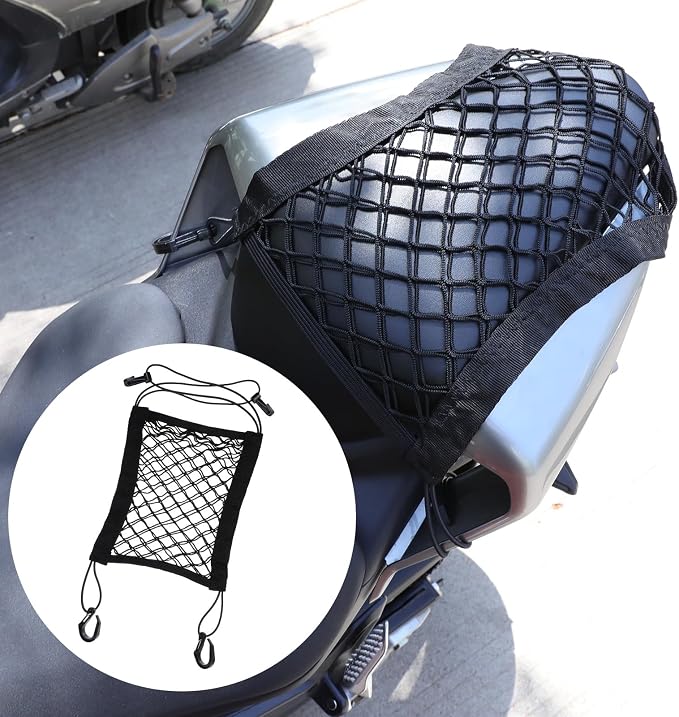 2PCS Motorcycle Bungee Cargo Net, Universal Elastic Automotive Small Cargo Net, Double Layer Storage Bungee Nets, Upgrade Bike Cargos Nets with Adjustable Hooks, 11" x 9"