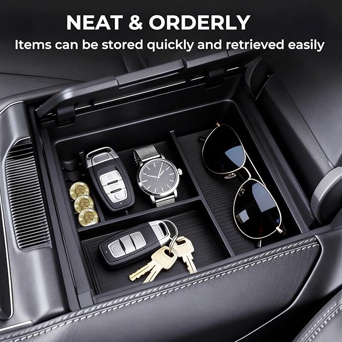 Center Console Organizer Tray Storage Box for Jeep Wagoneer/L & Jeep Grand Wagoneer/L 2022-2025 (Only without Cool Box & Not Fit Wagoneer S), Interior Accessories Armrest Insert Tray, Black
