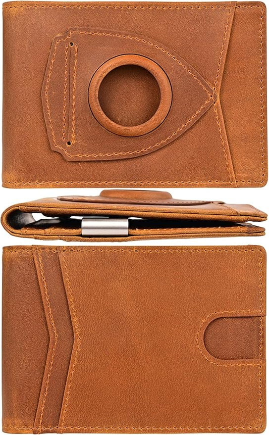 kinzd Slim Wallet with Money Clip RFID Blocking Minimalist Bifold Wallet for Men Genuine Leather Front Pocket Card Holder