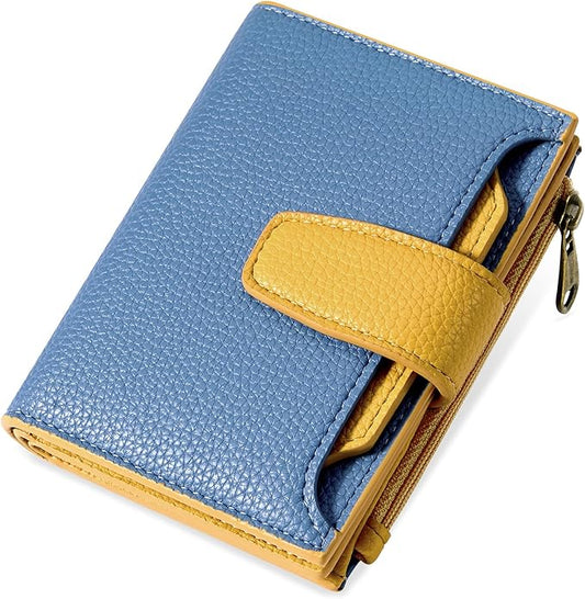 Airkit Small Wallet Women RFID Blocking Soft Leather Bifold Compact Card Holder Wallet for Women with Zipper Coin Pocket 4 ID Window