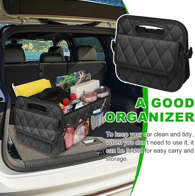 Car Trunk Organizer, Multi-Compartment Auto Trunk Storing Bag with Pockets, Collapsible Organizer and Storage for Sedans, SUVs, Trucks, Universal Interior Car Accessories (Black)