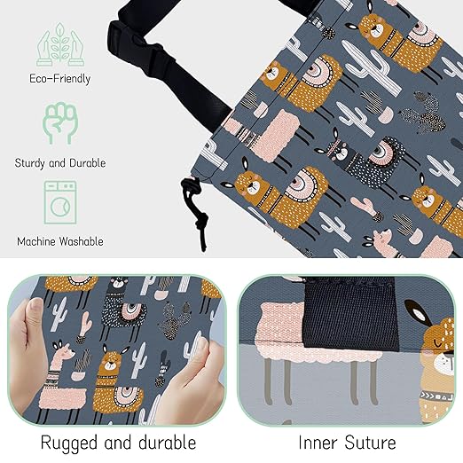 Cute Llamas Car Garbage Bag,Cactuses Waterproof Small Car Trash Bag Hanging Back of Seat,Drawstring Hanging Car Trash Bag with Adjustable Buckle for Car Accessories