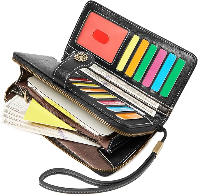 TFKGS Wallet for Women RFID Blocking Leather Large Capacity Card Holder Ladies Phone Clutch Travel Long Purse Wristlet | RFID Blocking, Leather, Large Capacity, Ladies, Travel