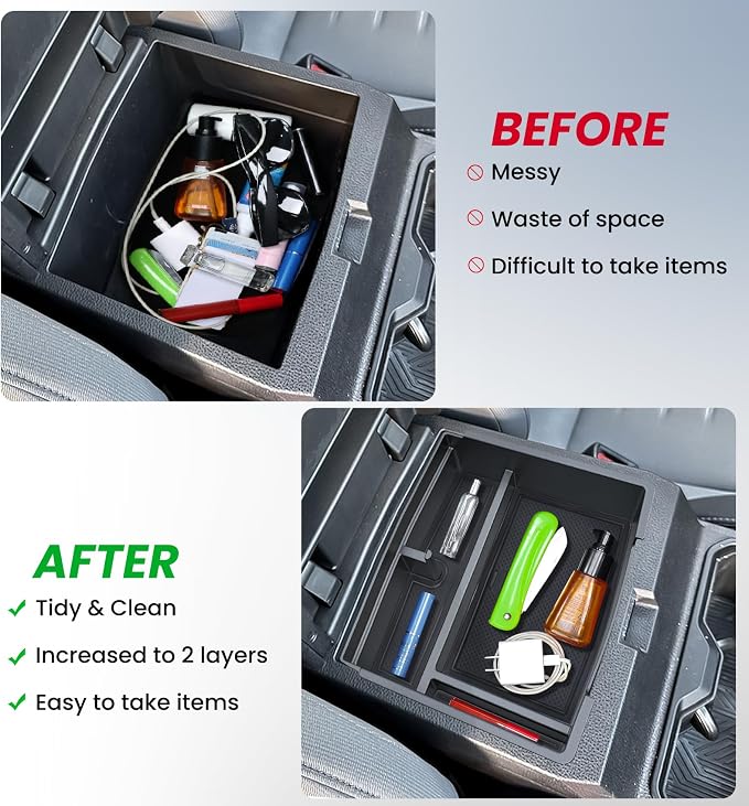 Center Console Divider Organizer for 2024 2025 Toyota Tacoma (4th Gen) Accessories, Interior Secondary Storage Insert Armrest Hidden Secret Privacy Middle Console Storage Box Tray Coin Holder, 3 PCS