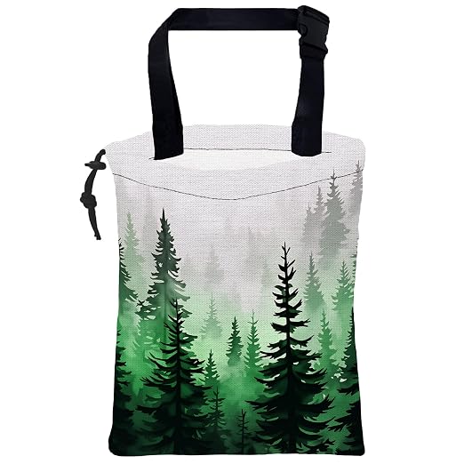 Car Trash Bag Misty Green Pine Forest Leak-Proof Waterproof Car Garbage Bag with Drawstring Foldable Canvas Trash Bin with Adjustable Buckle for Car Accessories