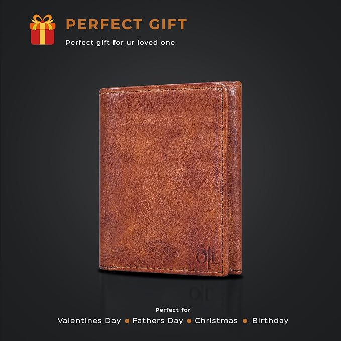 Tri fold Leather Wallet for Men with RFID | Slim Wallets for Men with 1 ID and 6 Credit card slots | Front Pocket Minimalist