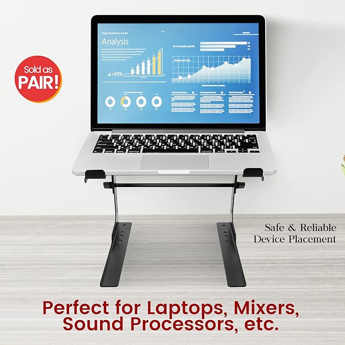 Pyle Universal Portable Laptop Desk Stand - 6.3 to 10.9 Inch Adjustable Standing Table Monitor Computer Desk Workstation Riser w/Level Height Alignment for DJ, PC, Gaming, Home or Office PLPTS25X2