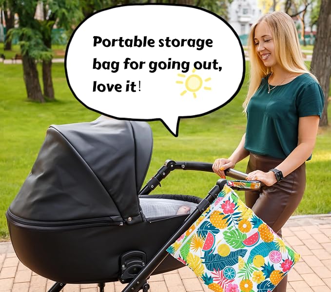 Wet Dry Bag for Cloth Diapers, 2PCS Waterproof Reusable Wet Bag with Zippered Pockets, Washable, Reusable for Travel, Beach, Pool, Stroller, Diapers, Dirty Gym Clothes, Swimsuits, 14x12In & 12x11In