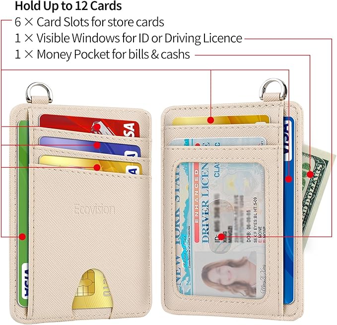 EcoVision Slim Minimalist Front Pocket Wallet, RFID Blocking Credit Card Holder Wallet with Detachable D-Shackle for Men Women