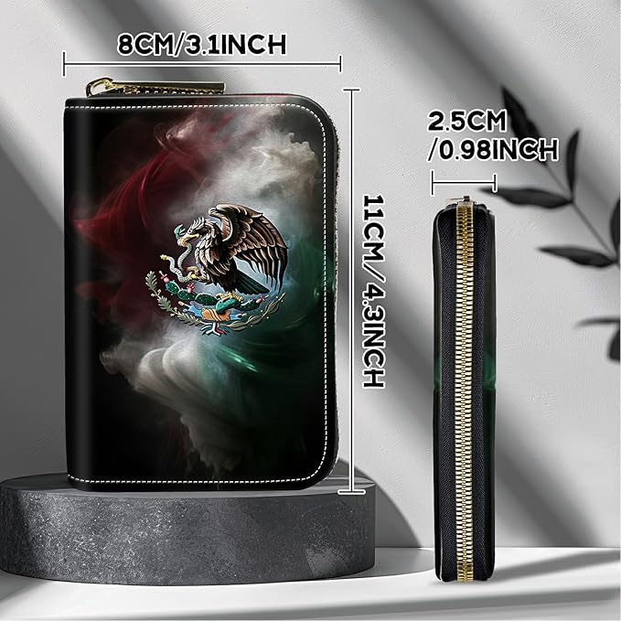 Cute Credit Card Holder with Zipper, Mexico Flag RFID-Blocking Card Case Small Wallet for Women Men, Multi-slot Card Organizer Case Travel Accordion Wallet