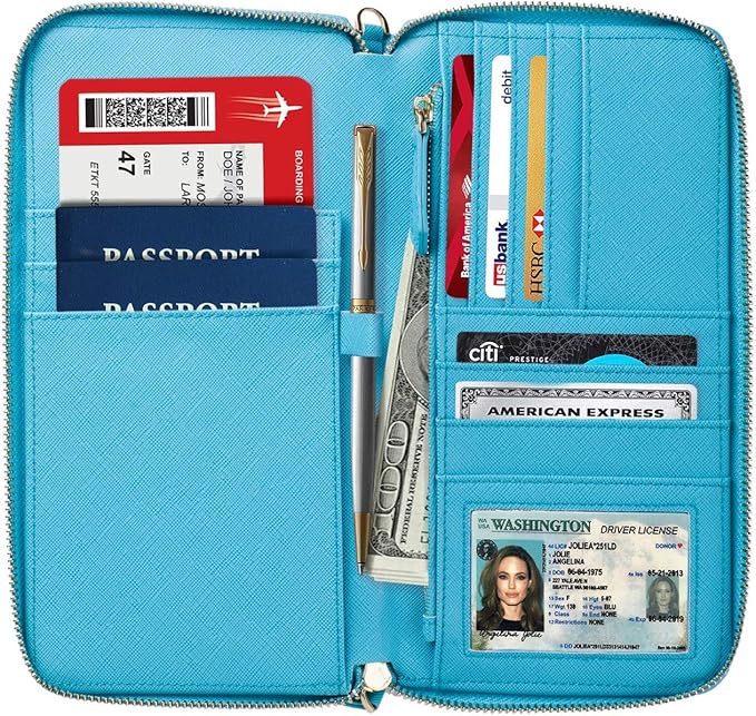 Travel Document Organizer - RFID Passport Wallet Case Family Holder Id Wristlet