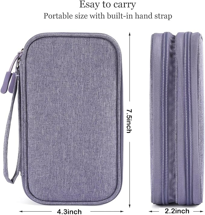 CAAORDKSO Cord Organizer Bag, Travel Cable Organizer Case Waterproof Accessories Pouch with Handle, Travel Electronic Carrying Bag for Cable, Cord, Charger, Phone, Power Bank, Earphone(Purple, Medium)