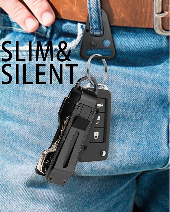 Compact Metal Key Organizer Minimalist Key Holder Secures 1-5 Keys | Durable solid metal key case, slim pocket design, safely holds up to 5 keys, lightweight portable daily keychain accessory