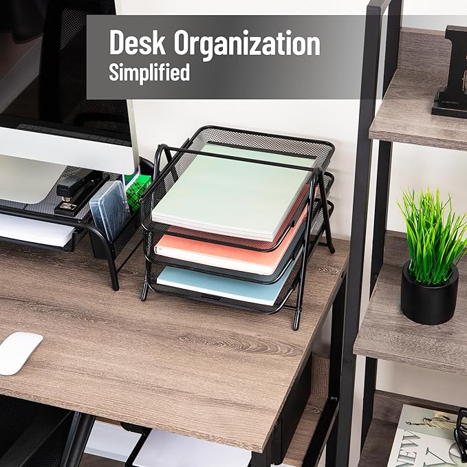 Mind Reader 3-Tier Paper Tray, Desktop Organizer, File Storage, Workspace, Office, Metal Mesh, 11.75"L x 13.75"W x 10"H, Black