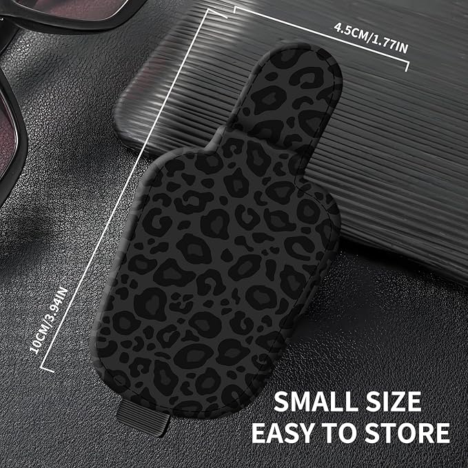 Leather Magnetic Sunglass Holder for Car Sun Visor, Cute Eyeglass Ticket Card Hanger Clip, Universal Auto Interior Accessories for SUV Pickup Truck Black Leopard