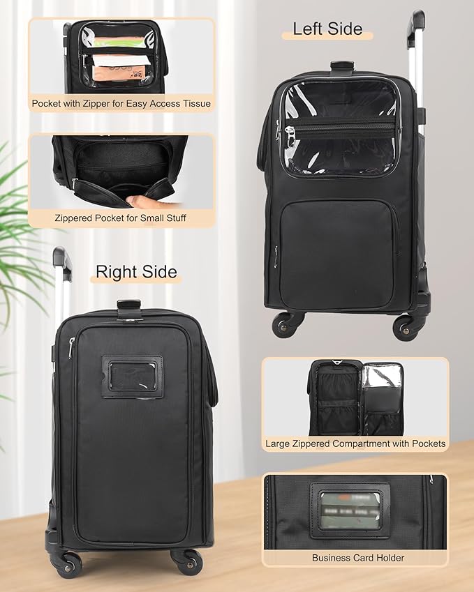 Relavel Rolling Makeup Train Case with 4 Pcs Clear Makeup Bags, Hairstylist Traveling Bag with 4 Wheels, Heat Insulation Full Layer, Adjustable Dividers, Hair Tools and Cosmetics Storage Organizer