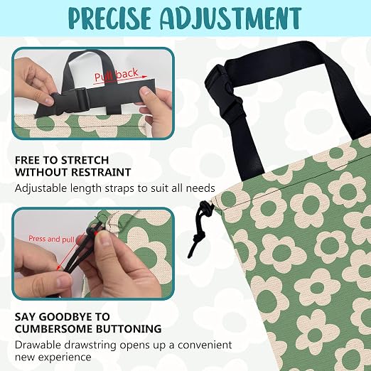 Car Garbage Bag Vintage Green Groovy Flowers Drawstring Car Trash Bag Hanging for Back Seat with Adjustable Buckle Canvas Vehicle Trash Can Easy-to-Install