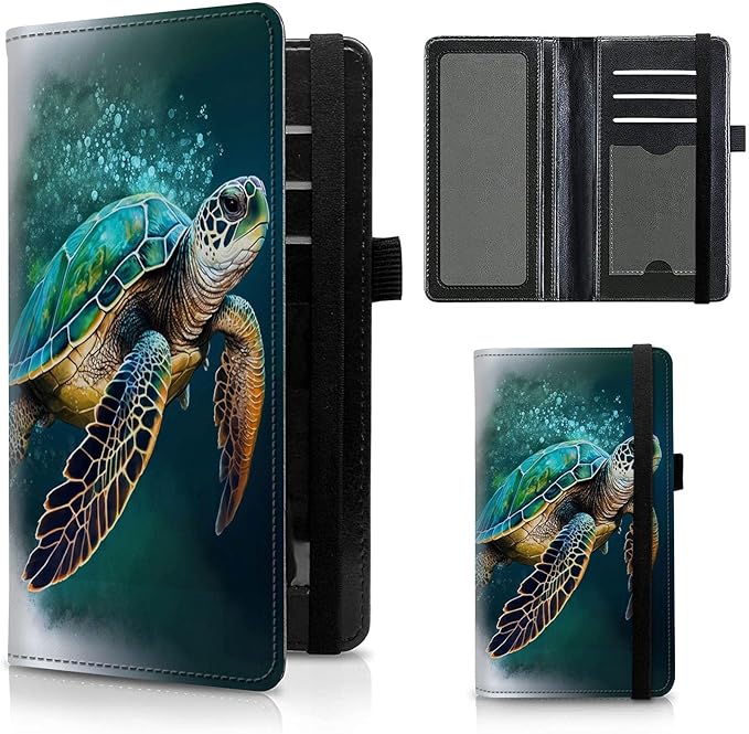 FUYOCWE Checkbook Covers for Personal Checkbook,Leather Checkbook Cover for Business/Personal Checks,RFID Blocking Check Book Cover Holder Wallets for Men Women-Green Sea Turtle