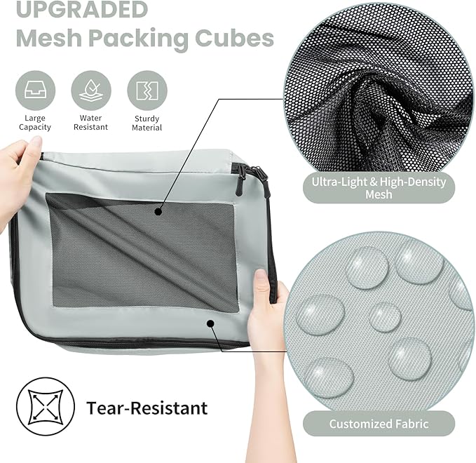 Mesh Packing Cubes for Travel, Durable Luggage Organizer with Sturdy Material and Double Zippers, Comprehensive Set for Travel Accessories Storage, 8 set, mint