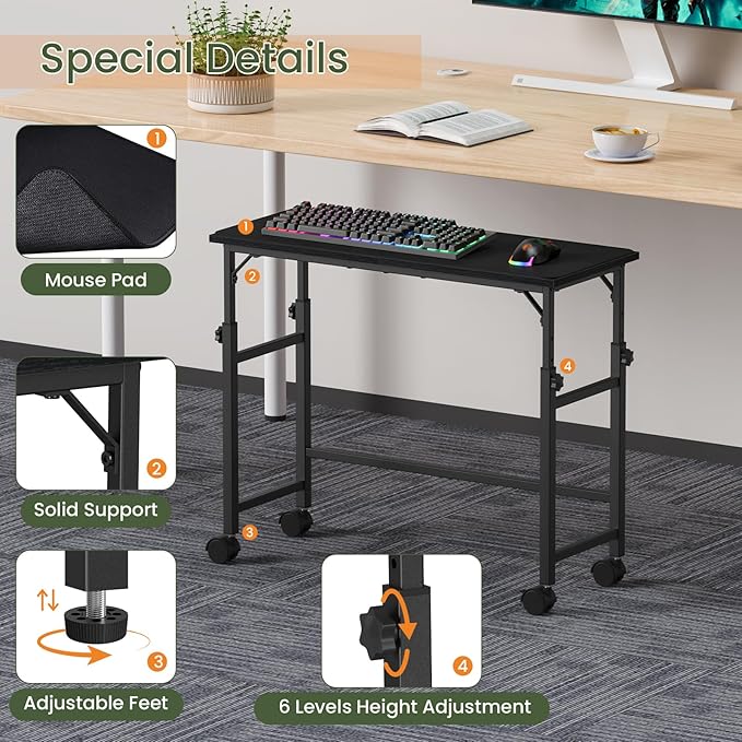 Snughome Mobile Keyboard Tray with Mouse Pad, Height Adjustment 23"-31", Keyboard Standing Desk, Rolling Under-Desk Extender with Lockable Casters, Desk Accessories for Home Office
