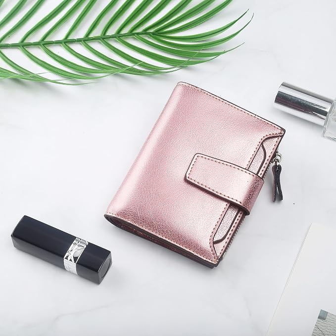 Lavemi Small Compact Women Wallet RFID Blocking Genuine Leather Bifold Purse with ID Windows