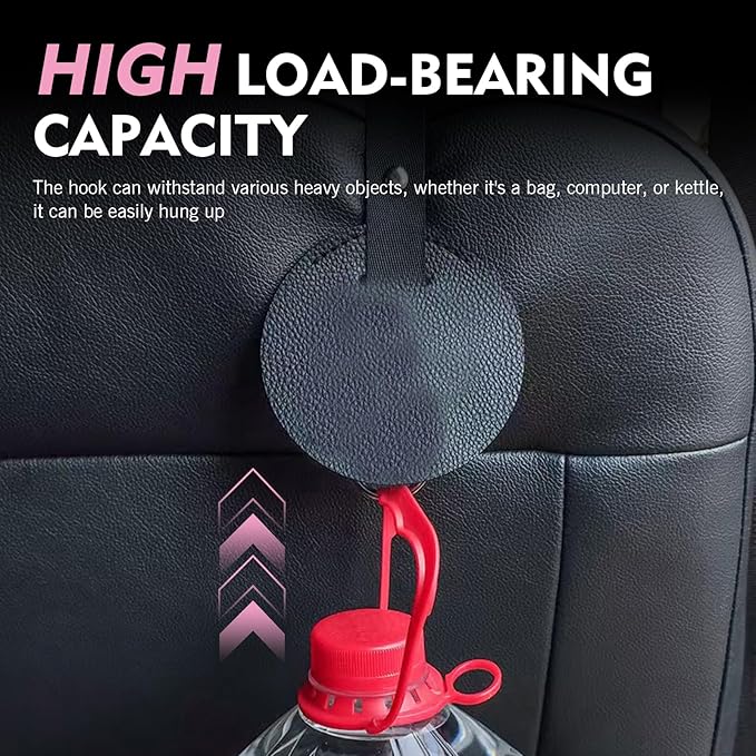 2PCS Car Headrest Hooks, Leather DIY Concealed Seatback Hook, Heavy-Duty Metal Storage Hanger for Purse Bags, Universal for Most Cars, SUVs, Trucks (Black)