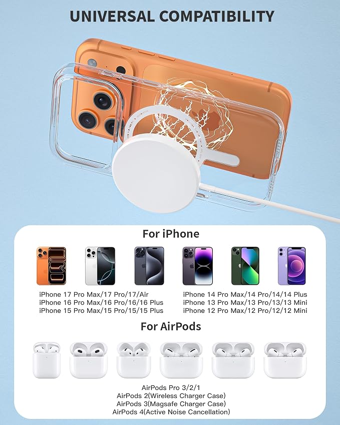 Apple Mag Safe Charger, 10FT Magnetic Charger for iPhone 17/16 iPhone Wireless Charging Pad 15W Fast Wireless Chargers for Apple 17 Pro Max/Air/17/16 Pro/15/14/13/12, AirPods Pro 3/2 Mag Safe Charging