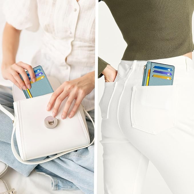 Tipmile Credit Card Holder for Women Slim Minimalist Front Pocket RFID Blocking Wallet Small Compact Card Case with ID Window, Powder Blue