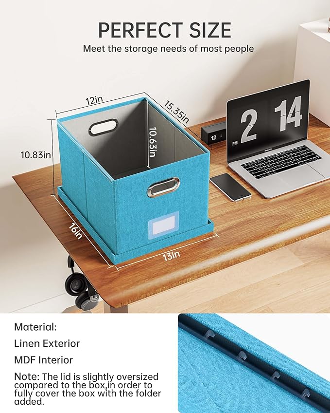 Oterri File Organizer with Lid, File Box, File Cabinet for Letter File Folder Storage, Hanging File Organizer for Office/Decor/Home,Document Organizer, 1 Pack,Calamine Blue+Cobalt Green-Box Only