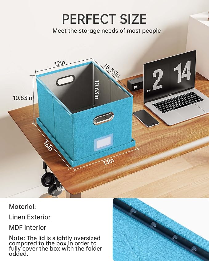 Oterri 2 Pack File Storage Organizer, Document Organizer, Portable File Box with Lid, Fit for Letter/Legal File Folder Storage,Calamine Blue+Cobalt Green,Box only