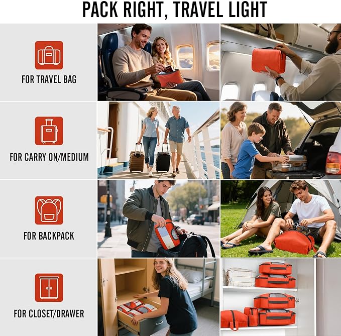 Veken 8 Set Packing Cubes for Travel Essentials, Suitcase Organizer Bags in 4 Sizes, Carry-On Luggage Accessories with Laundry Bag, Airplane Must Have, Gifts for Women Men
