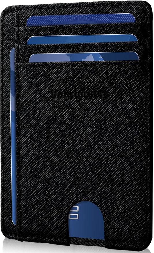 Slim Minimalist Front Pocket Thin Wallet RFID Blocking 100% Genuine Leather Credit Card Holder for men Women, with Gift Box-Cross Black