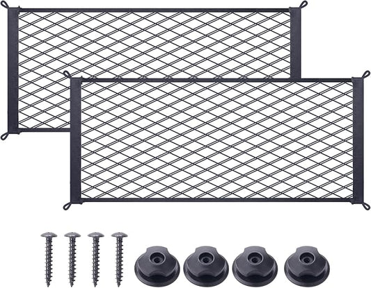 2 Pcs Universal Stretch Mesh Car Mesh Bag with Screws and Hooks for Trunk RV Boats Home Cargo Storage (21.7'' x 9.8'')