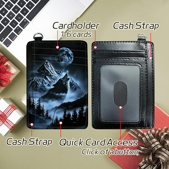 Small Travel Wallets, Abstract Lone Wolf Slim Minimalist Front Pocket Wallet with Wristlet, RFID Blocking PU Leather Credit Card Holder with ID Window Change Purse for Men Women