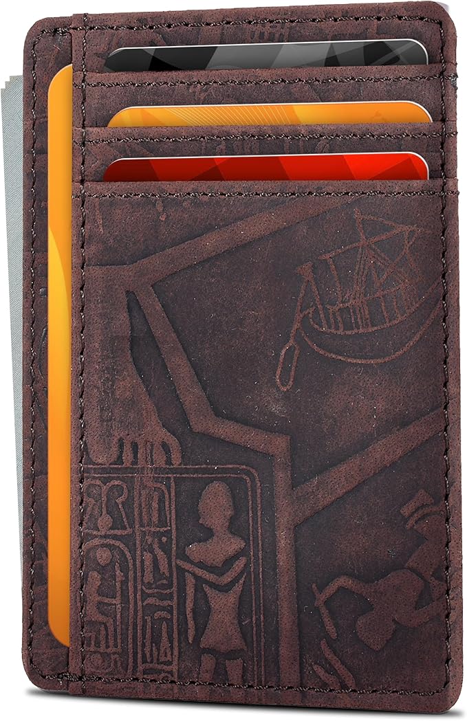 Oak Leathers Leather Slim Minimalist Wallet for Men & Women RFID Front Pocket Leather Card Holder Wallets (Egyptian Brown)