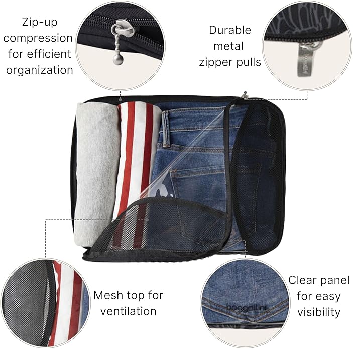 Baggallini Compression Cube 4-piece set - Lightweight Compression Packing Cubes for Travel
