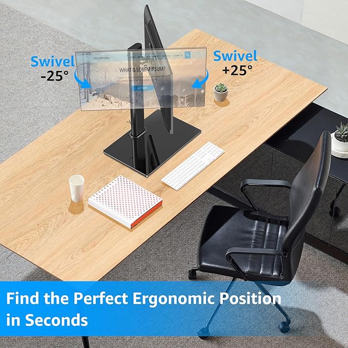 MOUNTUP Monitor Stand for Desk, Freestanding Monitor Mount Fits 13-32 inch Screen up to 17.6 lbs, Screen Stand with Swivel, Height, Rotation Adjustment, VESA Mount 100 x 100mm, 75 x 75mm