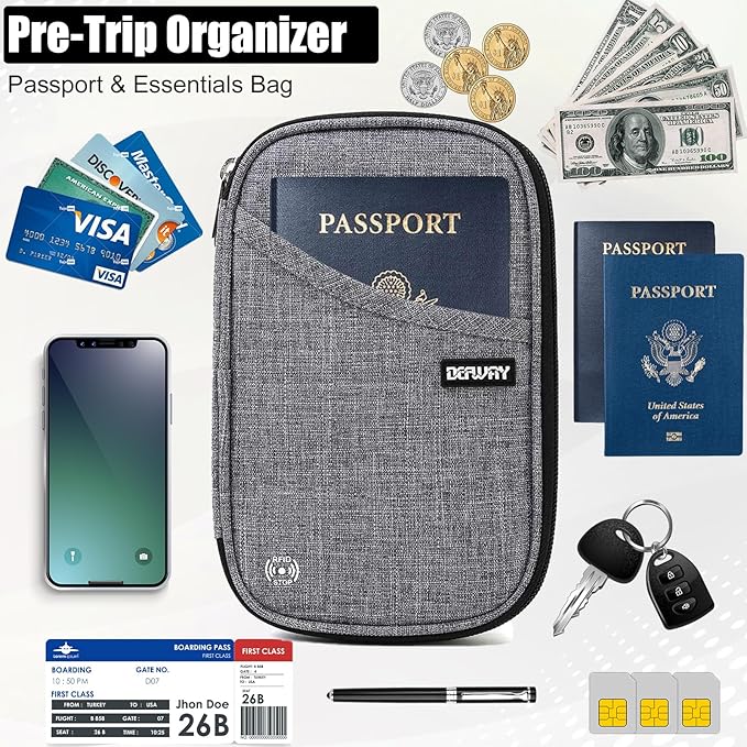 Passport Holder for Travel, Rfid Blocking Passport Wallet Travel Wallet Waterproof Case for Cards Passport Case, Travel Document Organizer Credit Cards Case Rfid Passport Holder for Travel