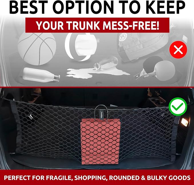 Envelope Style Trunk Mesh Cargo Net | for Toyota Highlander 2014-2026 Regular & Hybrid Car Accessories | Premium Trunk Organizers and Storage | SUV Truck Cargo Nets | Vehicle Carrier Organizer