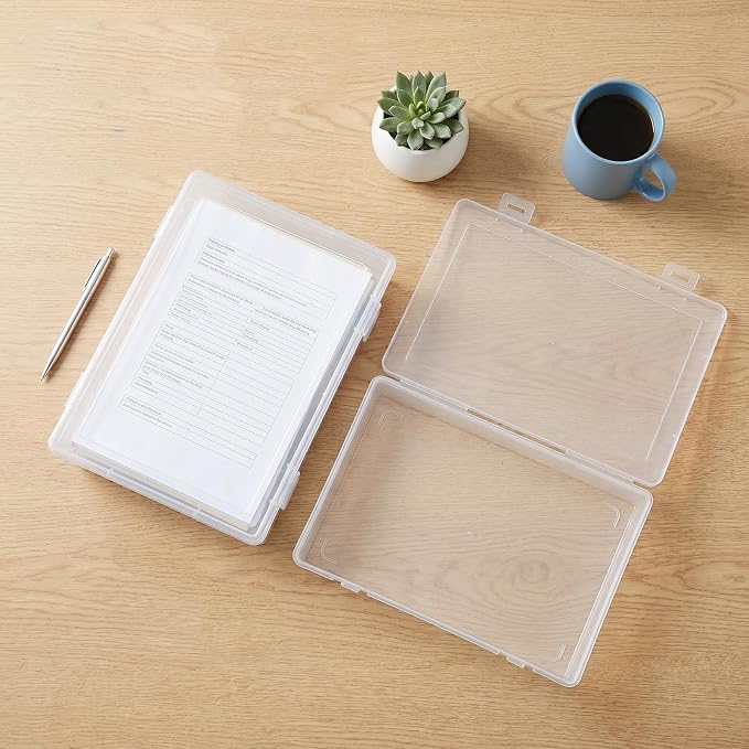 4pcs A4 Plastic Paper Organizer Box: Stackable Transparent File Box for Desktop, Clear Document Holder with Buckle and Lid for Workstation School Home