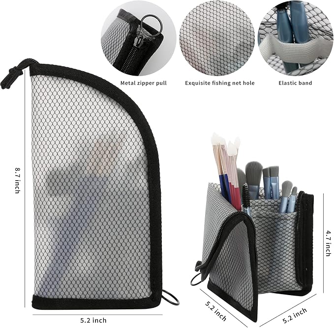 patu Standing Travel Toiletry Bag - Transparent Waterproof PVC Mesh Pouch with Triangle Design for Bathroom Essentials & Personal Care, Black