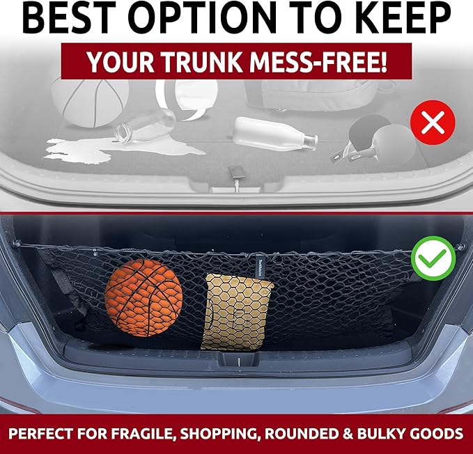 Envelope Style Automotive Elastic Trunk Mesh Cargo Net for Honda Civic LX Sport EX Touring 2022-2026 - Trunk Organizer and Storage - Luggage Net for Sedan - Best Car Organizer for Honda Civic
