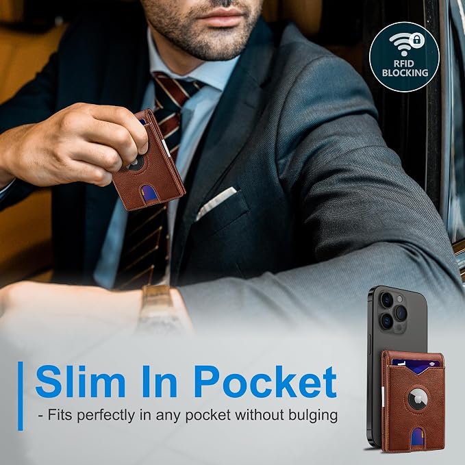 miyozi Airtag Wallet for Men,with Money Clip 11 Cards Slim Front Pocket Leather RFID Blocking Wallet with Gift Box