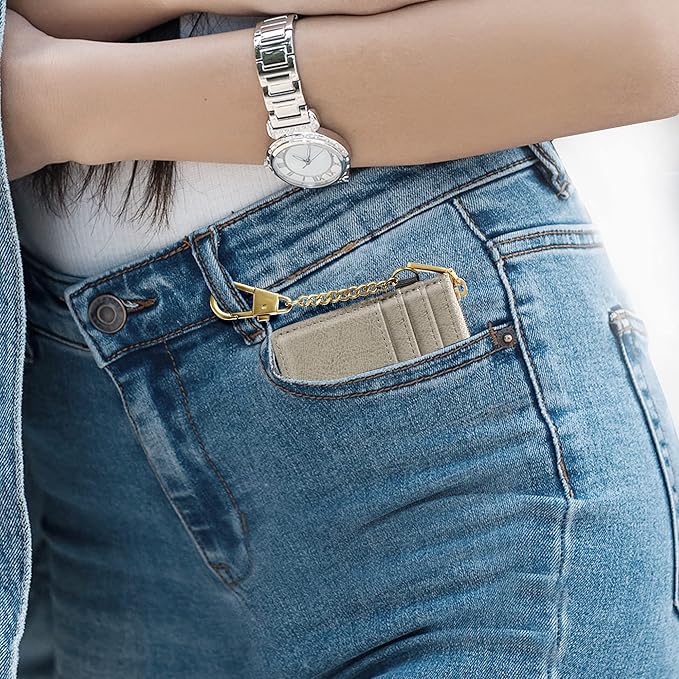 SEAVILIA Card Holder Keychain Wallet for Women with ID Window RFID Coin Purse Bee Gifts Slim Minimalist Small Wallet