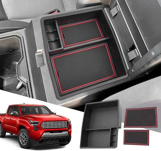 SXCY for 2024 2025 2026 Toyota Tacoma Center Console Organizer for Toyota Tacoma 2025 2026 Accessories Console Tray for 2024-2026 Tacoma Console Organizer 2024-2026 Tacoma Limited Accessories Red