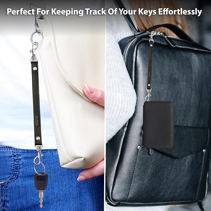 Alban Leather 2-Clip Strap for Wallet, Clutch, Wristlet Purse, Keys, Keychain for Women and Men