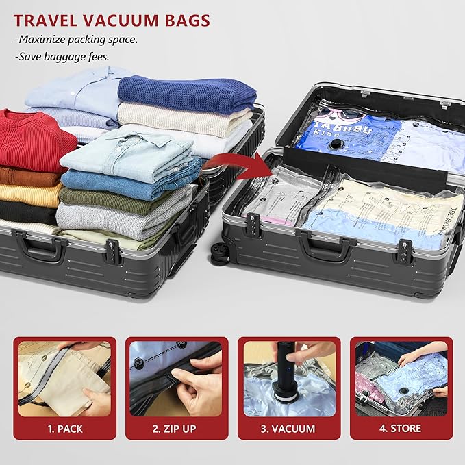 Travel Vacuum Bags for Clothing with Rechargeable Electric Pump, Compression Packing Cubes Organizer Storage for Luggage Suitcase, Space Saver Seal Bags for Vacation Cruise, 18 Combo