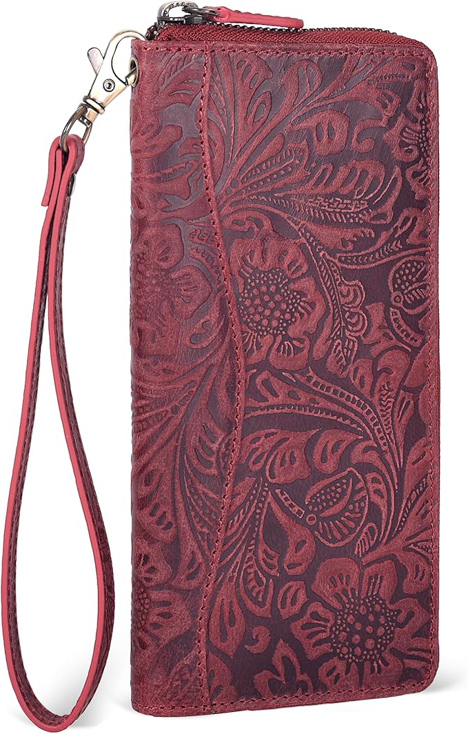 Red Embossed Wallet for Women - Leather RFID Womens Wallet Clutch with 8 Credit Card Holder, Coin Pocket, Gift for Women’s
