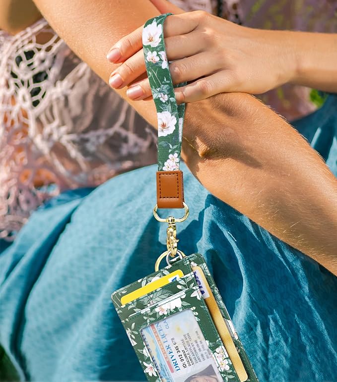 Coco Rossi Slim Front Pocket Wallet RFID ID Card Holder Cute Small Wallet with Wrist Lanyards Key Chain Holder for Women,Alpine Green